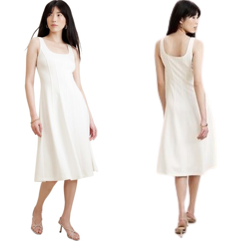 Banana Republic Scuba Square Neck Seamed Midi Dress Women's Medium White NWOT